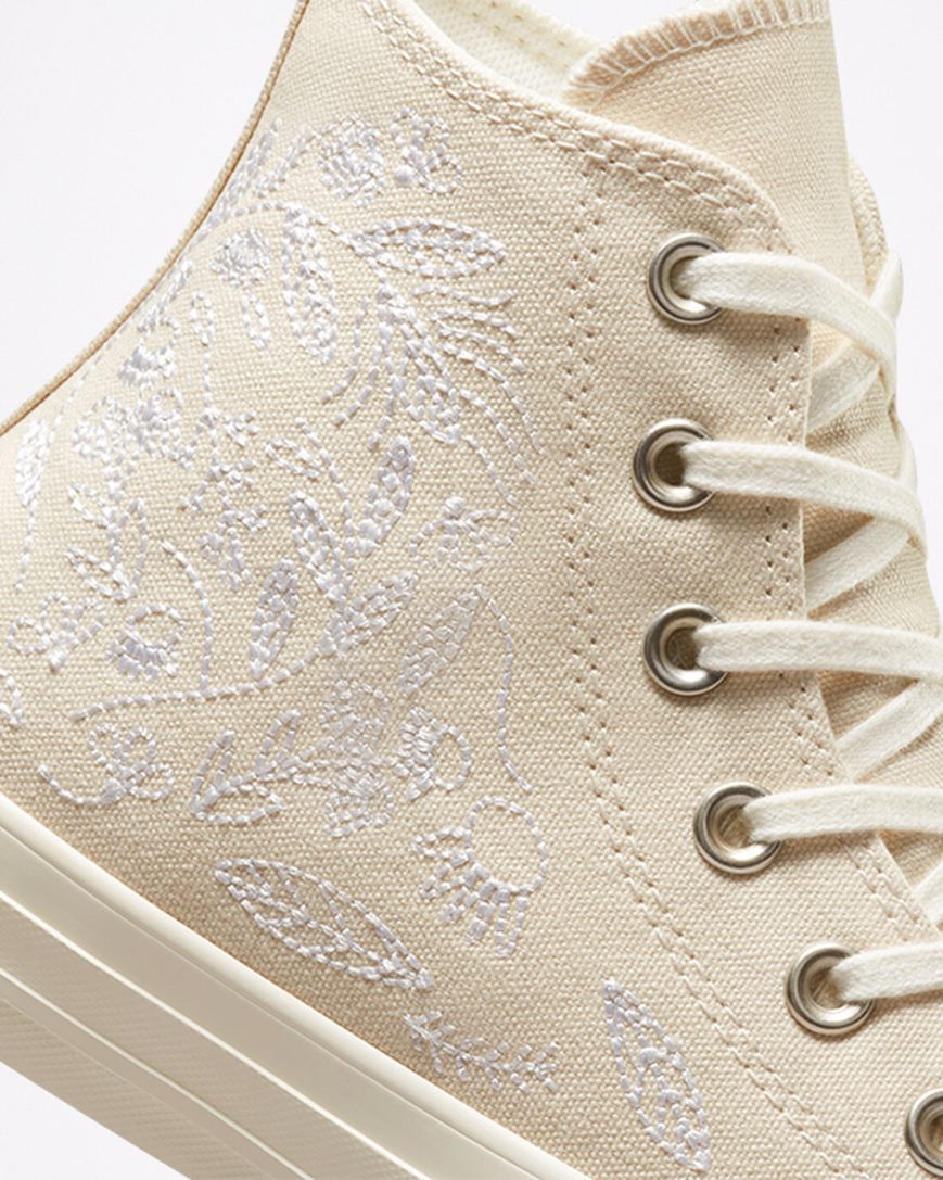 Women's Converse Chuck Taylor All Star Embroidered Floral High Top Shoes Beige White | AU 198E6O